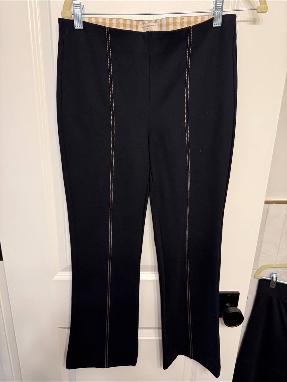 Anthropologie Black Boot-Cut Pants with Contrast Topstitch